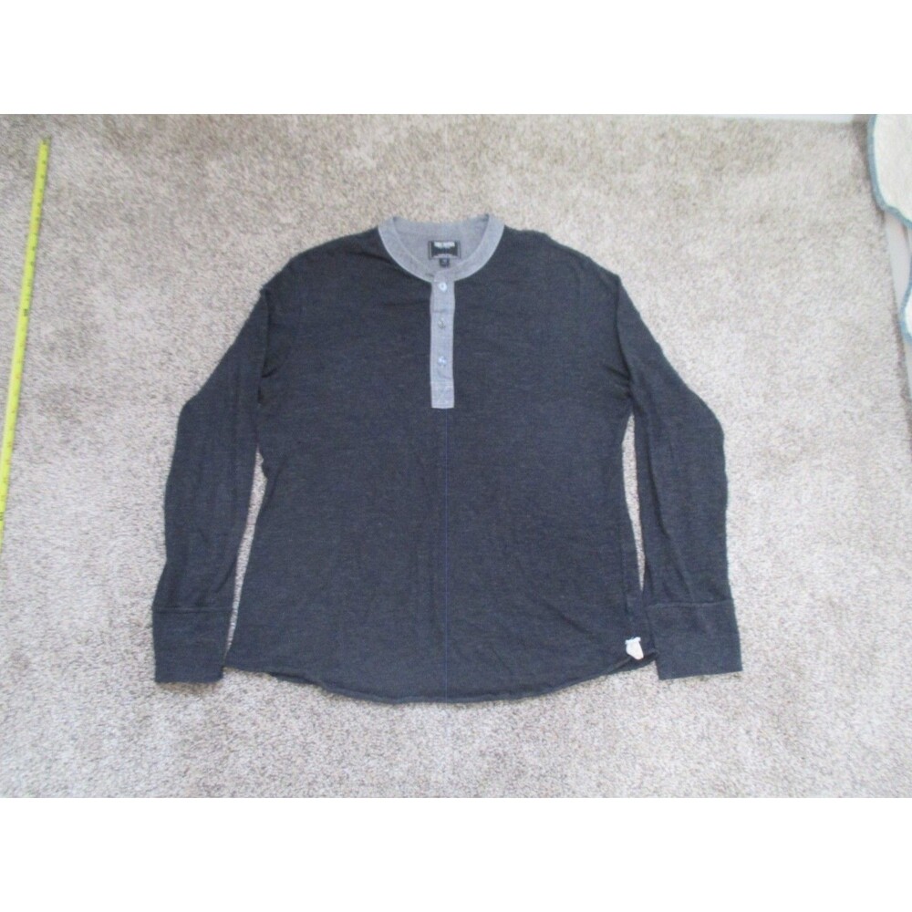 Todd Snyder Men's Black Cotton Knit Long Sleeve Henley T-Shirt Button, L